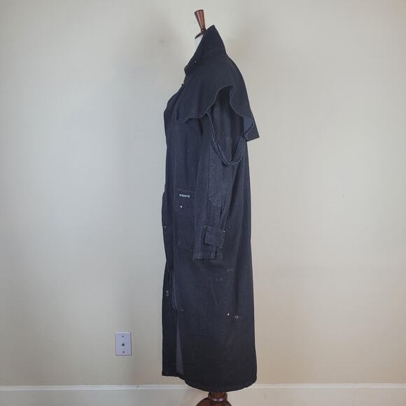 VTG Stoney River Coat Mens Medium Black Denim Duster Western USA Drover Outback - Picture 5 of 10